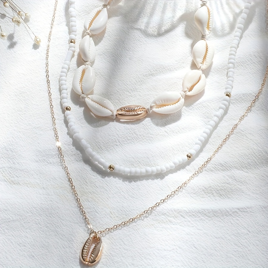 Shell Beaded Necklace Set Minimalist Vacation Style